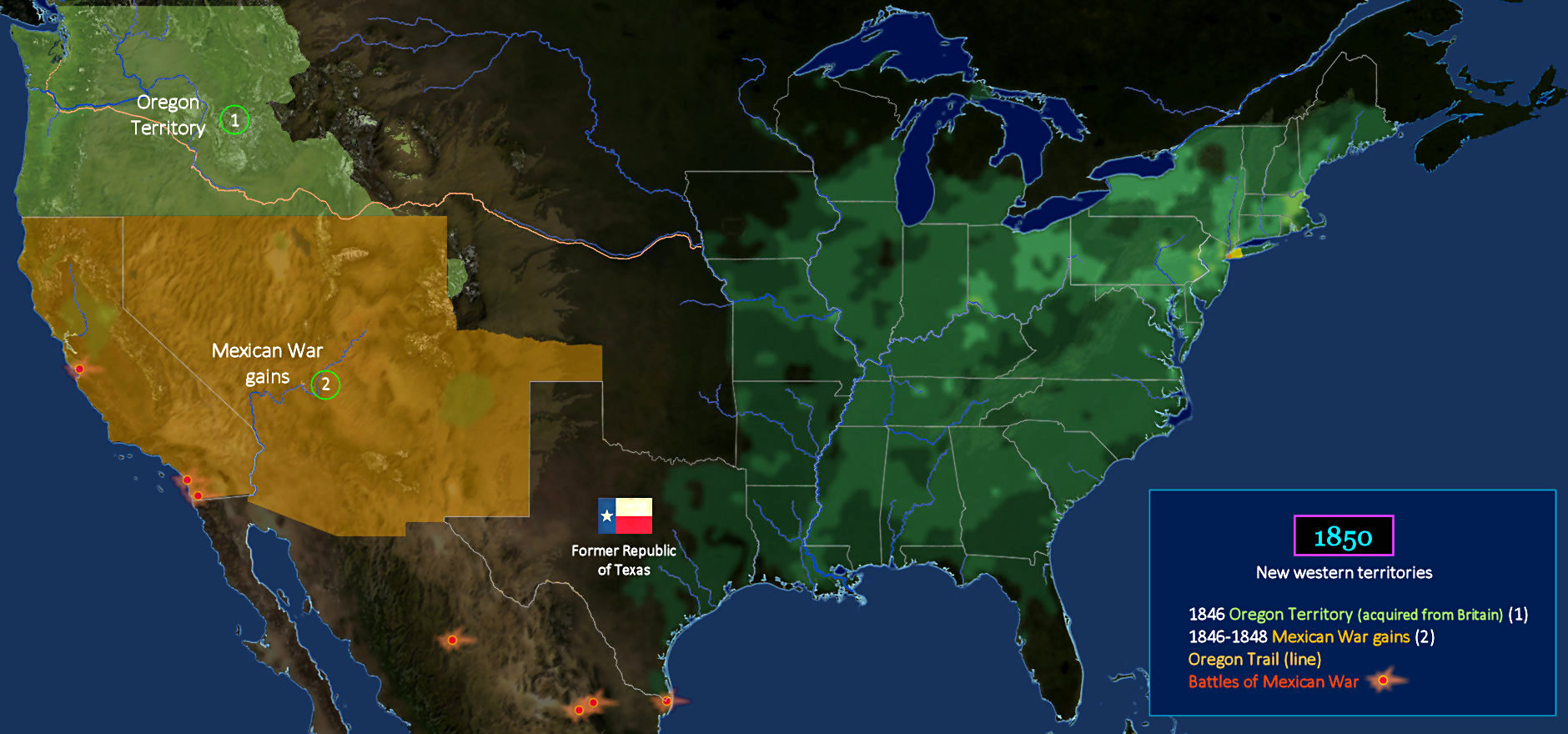 Texas and Mexican War, 1846-48 map